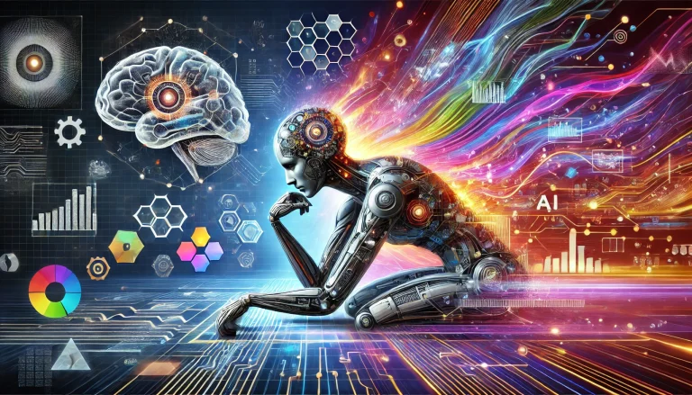 dall·e 2025 03 15 21.01.20 a futuristic and sleek illustration of artificial intelligence struggling with complex cognitive tasks. the image should show the contrast between ai